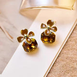 Boucles d'oreilles pendantes vintage avec fleur en cristal marron
