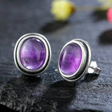 Boucles d'oreilles vintage en argent et améthyste