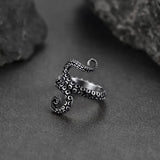 Bague vintage ajustable en argent avec tentacule de pieuvre