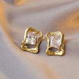 Boucles d'oreilles carrées vintage en or et cristal