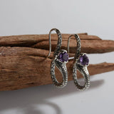 Boucles d'oreilles vintage serpent et améthyste en argent