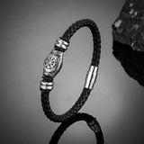 Bracelet en cuir noir tressé Viking Compass