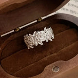 Bague ajustable classique en argent avec motif rose