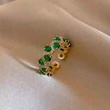 Bague vintage ajustable en pierre verte et or