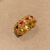 Bague ajustable vintage en or rouge avec couronne et glaçure coulante