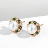 Boucles d'oreilles vintage avec perles vertes et blanches