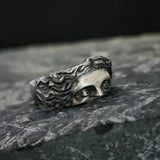 Bague vintage ajustable en argent avec visage mythique