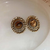 Boucles d'oreilles vintage ovales marron en or
