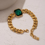Bracelet vintage en or avec chaîne et pierre verte
