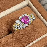 Bague vintage ajustable en forme de cœur rose avec pierre précieuse florale
