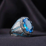 Bague vintage en argent avec pierre bleue, faite main
