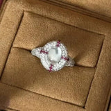 Bague ovale rétro en argent et rubis