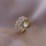 Bague vintage ajustable en or, perles et cristal