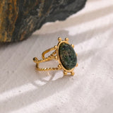 Bague ajustable avec pierre turquoise africaine verte