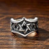 Bague vintage ajustable en argent avec étoile et bouclier