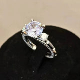 Bague solitaire vintage en argent avec pierre précieuse violette