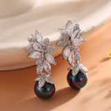 Boucles d'oreilles vintage en argent avec cristaux et perles foncées
