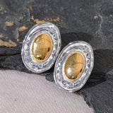 Boucles d'oreilles ovales vintage en argent et or