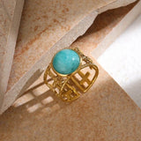 Bague ouverte vintage avec gemme bleu océan