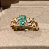 Bague ajustable classique en or et diamant en forme de cœur avec aigue-marine