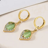 Boucles d'oreilles pendantes vintage en forme de pétales de tulipe verte