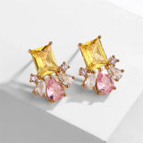 Boucles d'oreilles vintage en pierres précieuses jaunes et roses