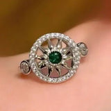 Bague ajustable classique en argent et pierre précieuse verte en forme de tournesol