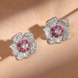 Boucles d'oreilles vintage en argent avec fleurs roses