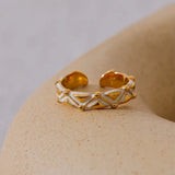 Bague ouverte vintage en or et émail blanc