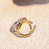 Bague vintage ovale ajustable en or et argent