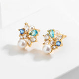 Boucles d'oreilles vintage en perles et cristal bleu