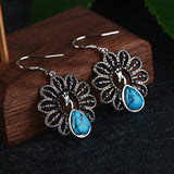 Boucles d'oreilles vintage en argent turquoise paon