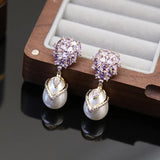 Boucles d'oreilles vintage en cristal violet et perles