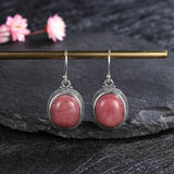 Boucles d'oreilles vintage en argent avec pierre rose