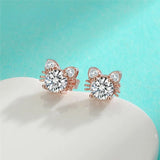 Boucles d'oreilles chat en moissanite et or rose en argent sterling 925