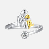 Bague chien en argent sterling 925 avec zircone – ajustable et faite à la main