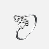 Bague ajustable avec empreinte de patte et cœur – Acier inoxydable