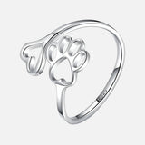 Bague artisanale en forme de patte et de cœur – Ajustable, en argent sterling 925