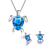 Ensemble collier et boucles d'oreilles tortue de mer en opale et argent