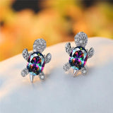 Boucles d'oreilles tortues de mer en zirconium et argent