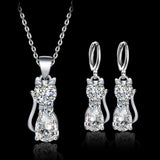 Ensemble collier + boucles d'oreilles Happy Cats en argent sterling et zirconium blanc poli