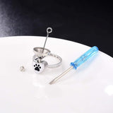 Bague urne avec motif cœur et empreinte de patte – Bijoux commémoratifs pour animaux de compagnie