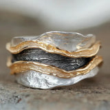 Bague bohème ondulée en or et argent