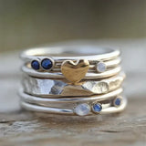 Bague argentée à cœur doré bohème superposé
