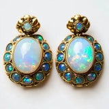 Boucles d'oreilles rondes vintage en opale bleue et blanche
