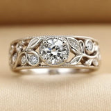 Bague vintage en argent avec feuille creuse brillante