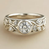 Bague vintage en argent avec feuille en zircone