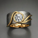 Bague vintage en argent foncé et or avec zircone