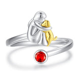 Bague en argent sterling avec chien et fille – ajustable et symbolique